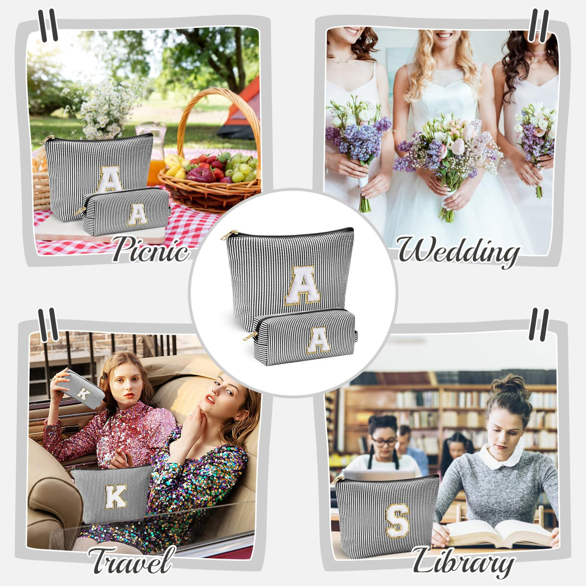 YOOLIFE Travel Makeup Bag in green colour with initial 'B'