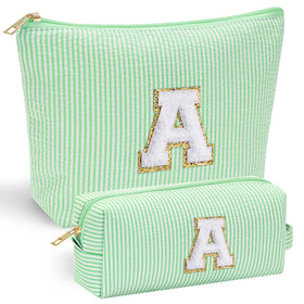 YOOLIFE Travel Makeup Bag in pink with initial letter A