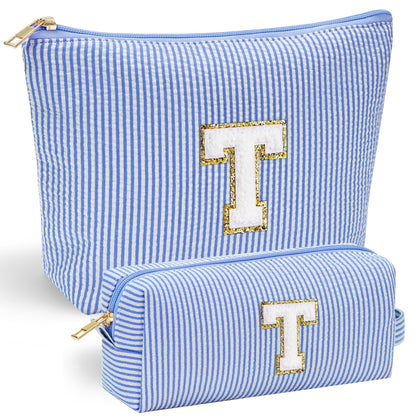YOOLIFE Travel Makeup Bag Organizer in pink with stitched chenille letter