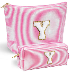 YOOLIFE Travel Makeup Bag pink with letter Y
