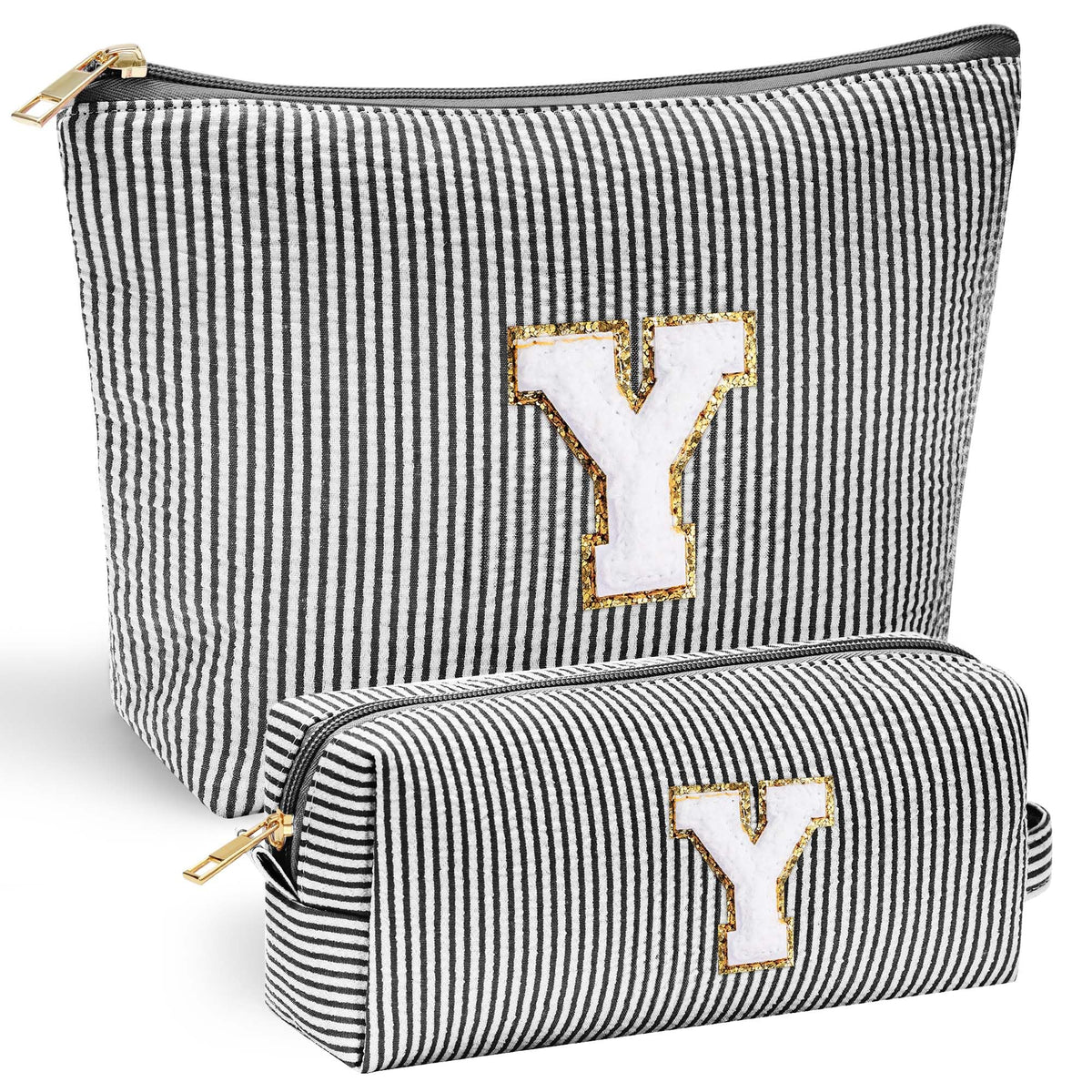 YOOLIFE Travel Makeup Bag Set front view with personalized initial