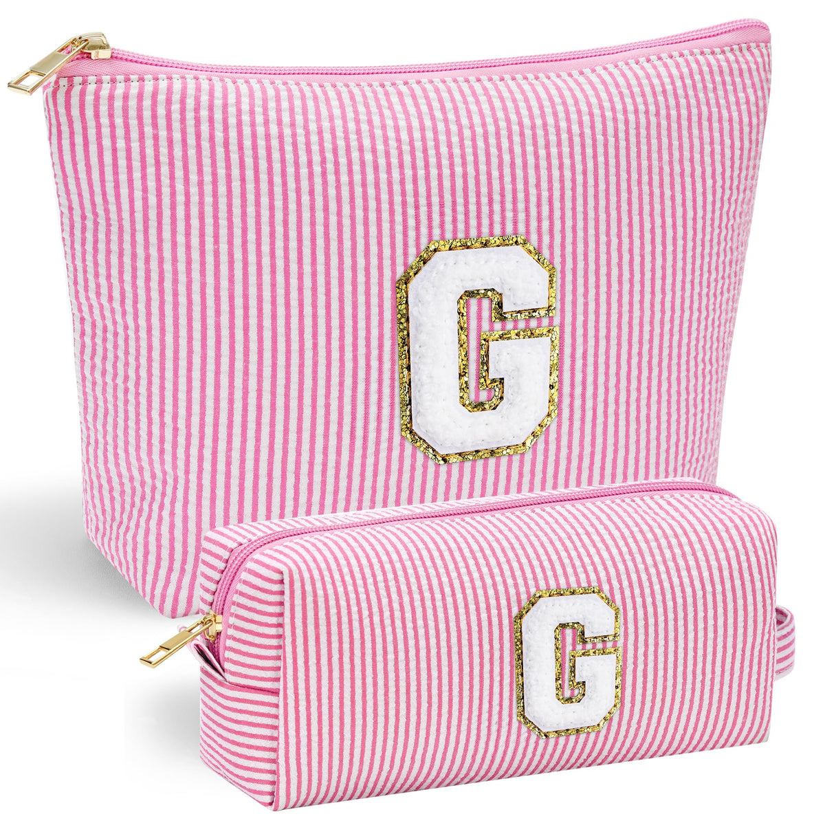 YOOLIFE Unique Makeup Bag front view in pink with chenille letter