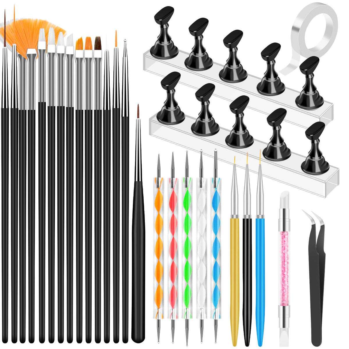 YOOVR 28-In-1 Nail Art Tools set with brushes and stands