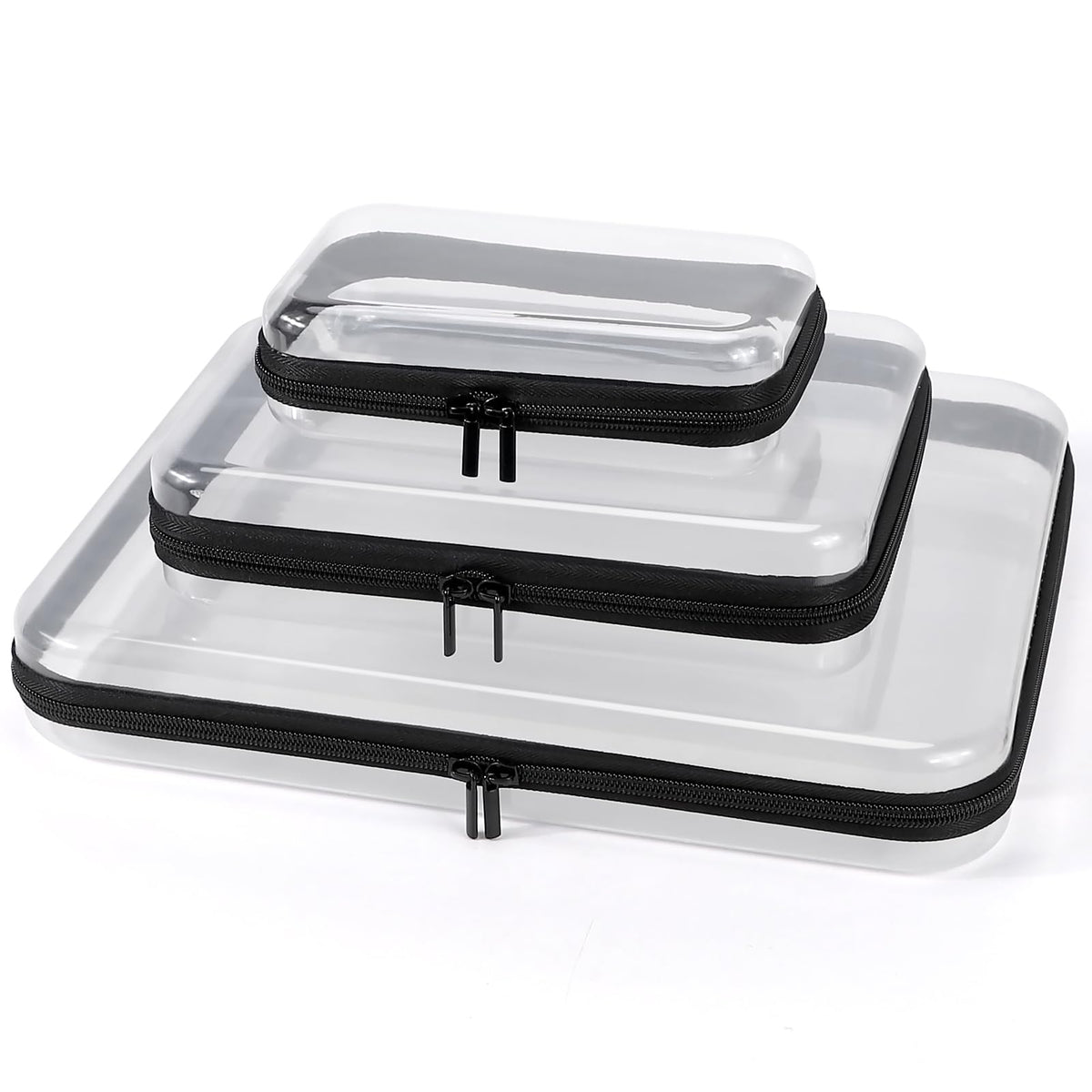 YOPCDJ 3 Pack Clear Hard Shell Zipper Case front view