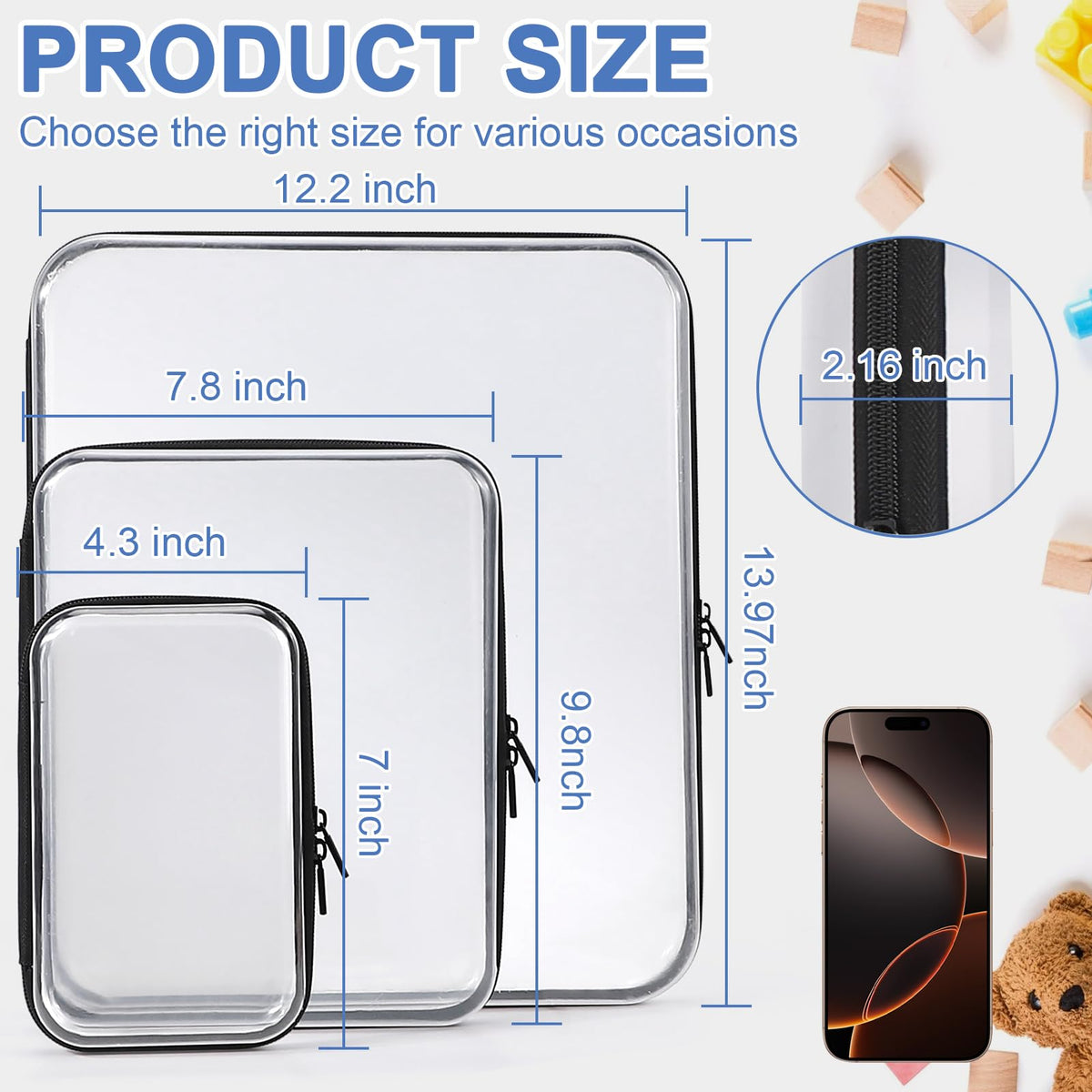 YOPCDJ Clear Zipper Pouch side view with contents