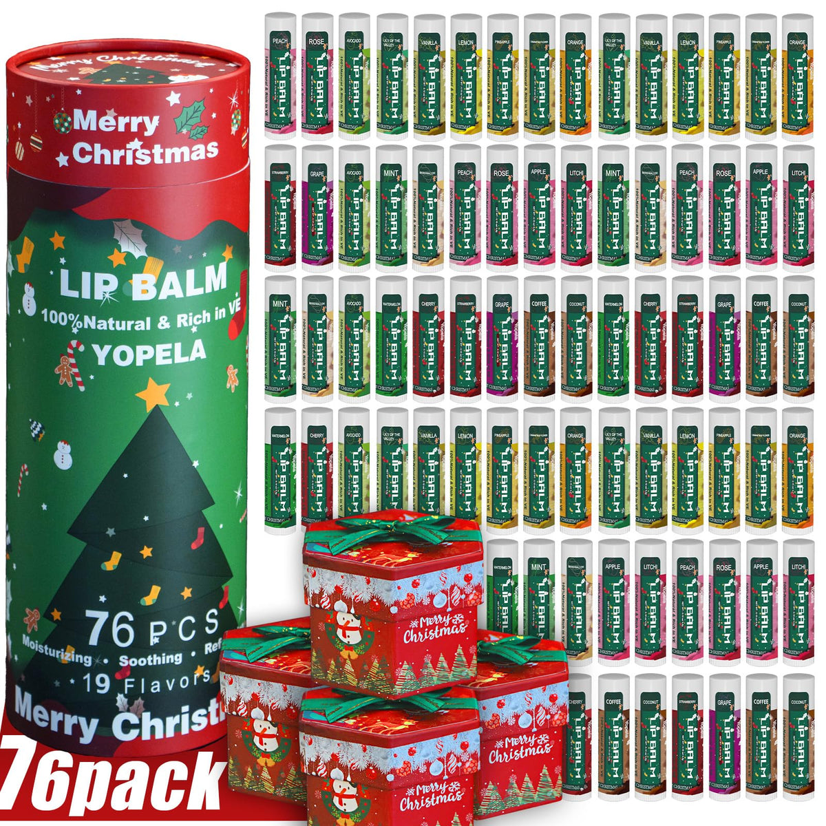 Yopela 76 Pack Christmas Lip Balm Bulk with festive packaging