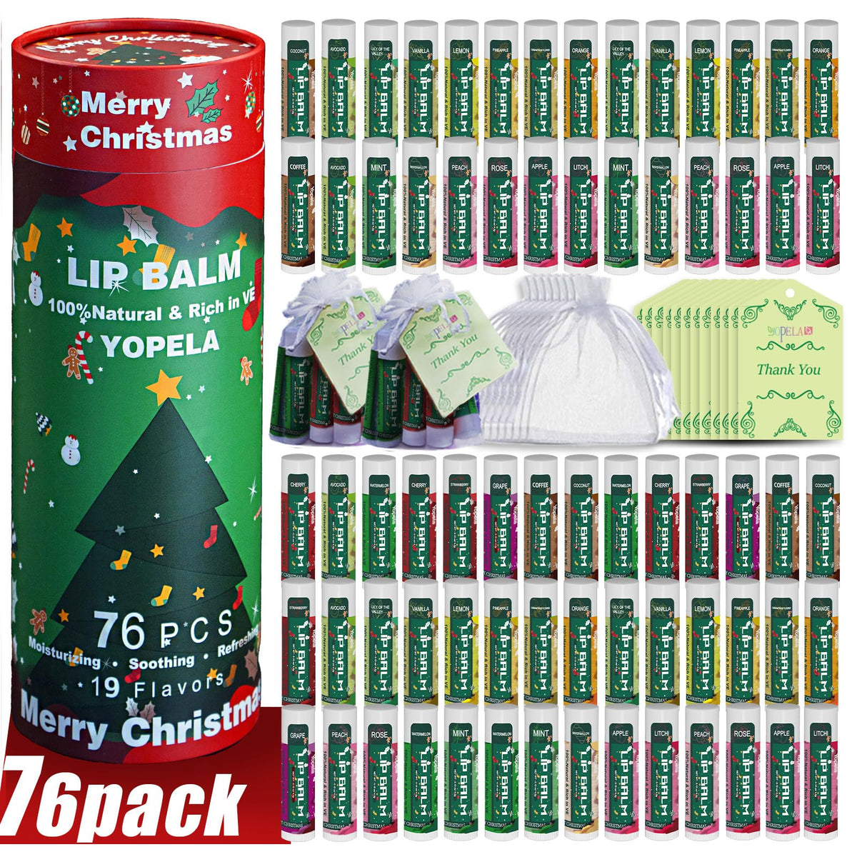 Yopela Christmas Lip Balm Set 76 Pack front view