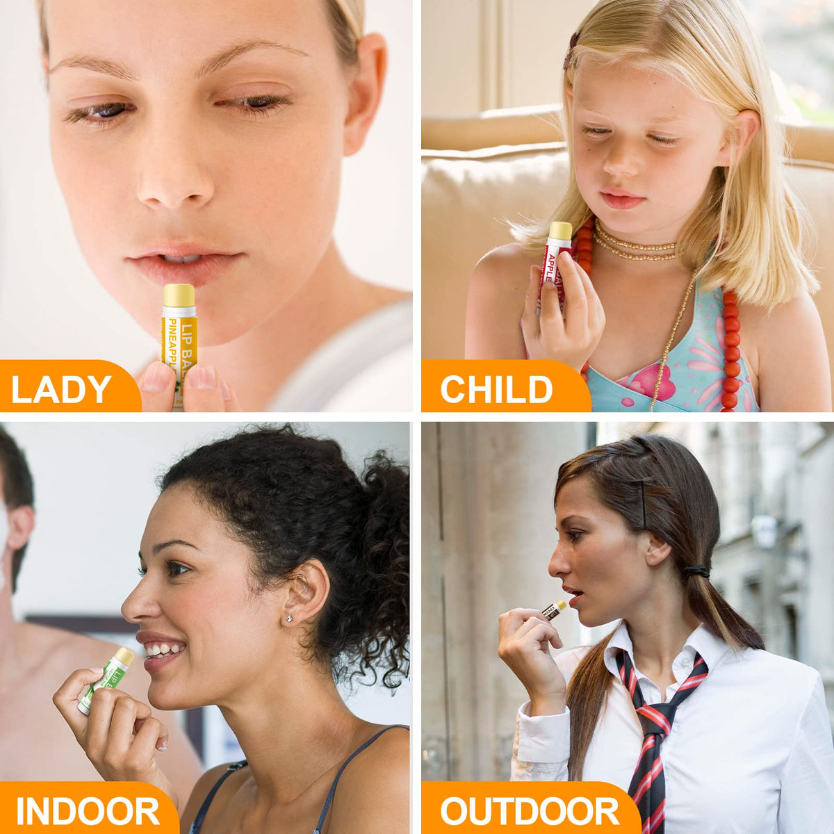Yopela lip balm flavours including mint and strawberry