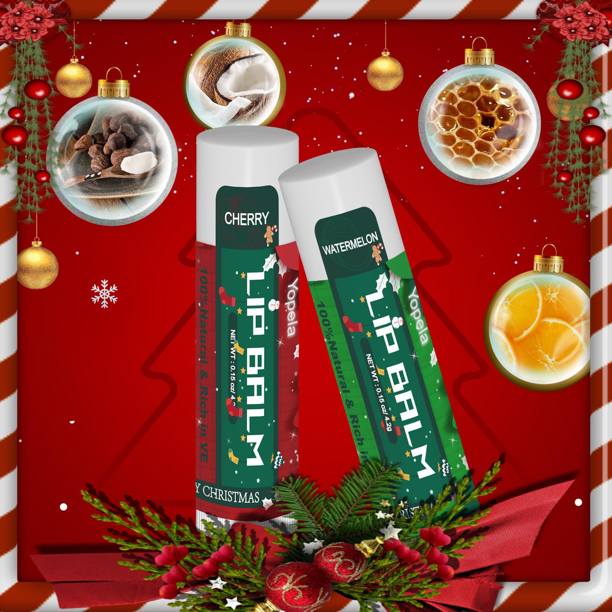 Yopela lip balm with coconut oil and vitamin E ingredients