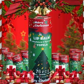 Yopela lip balm with various flavors on a wooden table