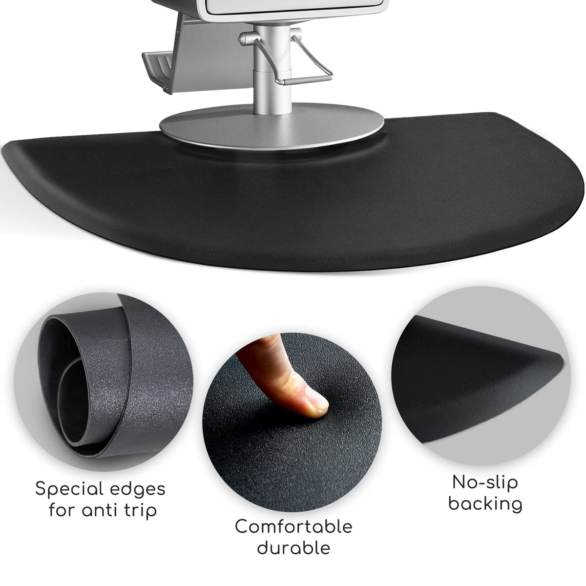 Yoshiko Salon Barber Chair Mat 3'x4' black in salon setting