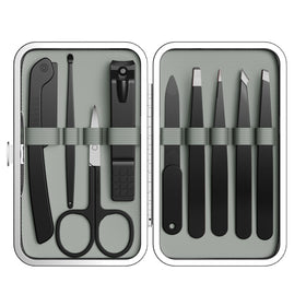 Yougai 9 pcs tweezers set with stainless steel tools in black case