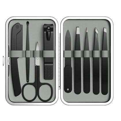 Yougai 9 pcs tweezers set with stainless steel tools in black case