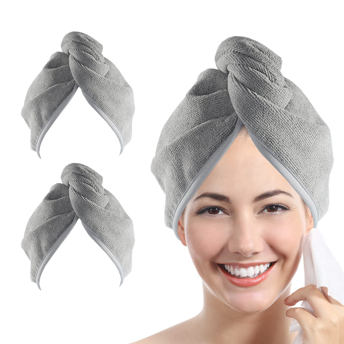 YoulerTex Microfiber Hair Towel Wrap in gray front view