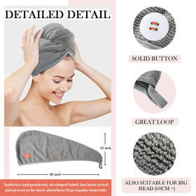 YoulerTex Microfiber Hair Towel Wrap on a model with long hair
