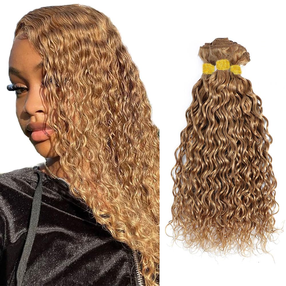 YOUNGHANN Honey Blonde Water Wave Hair Bundles front view