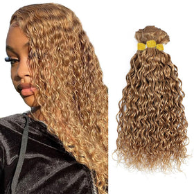 YOUNGHANN Honey Blonde Water Wave Hair Bundles front view