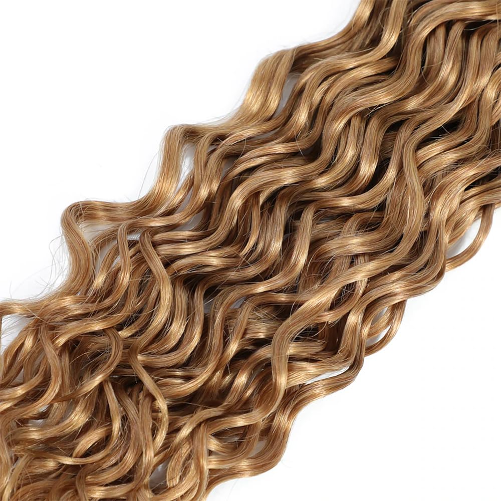 YOUNGHANN Honey Blonde Water Wave Hair Bundles on a mannequin