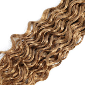YOUNGHANN Honey Blonde Water Wave Hair Bundles on a mannequin