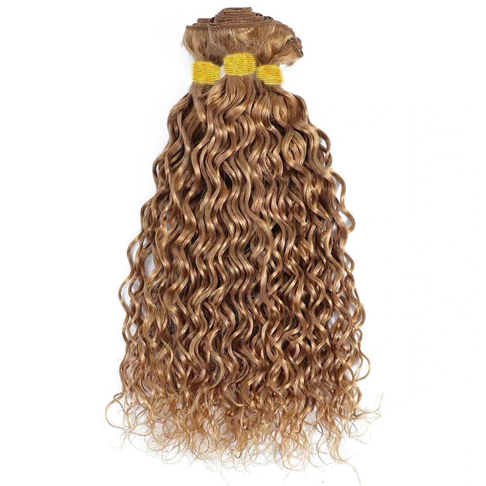 YOUNGHANN Honey Blonde Water Wave Hair Bundles side view