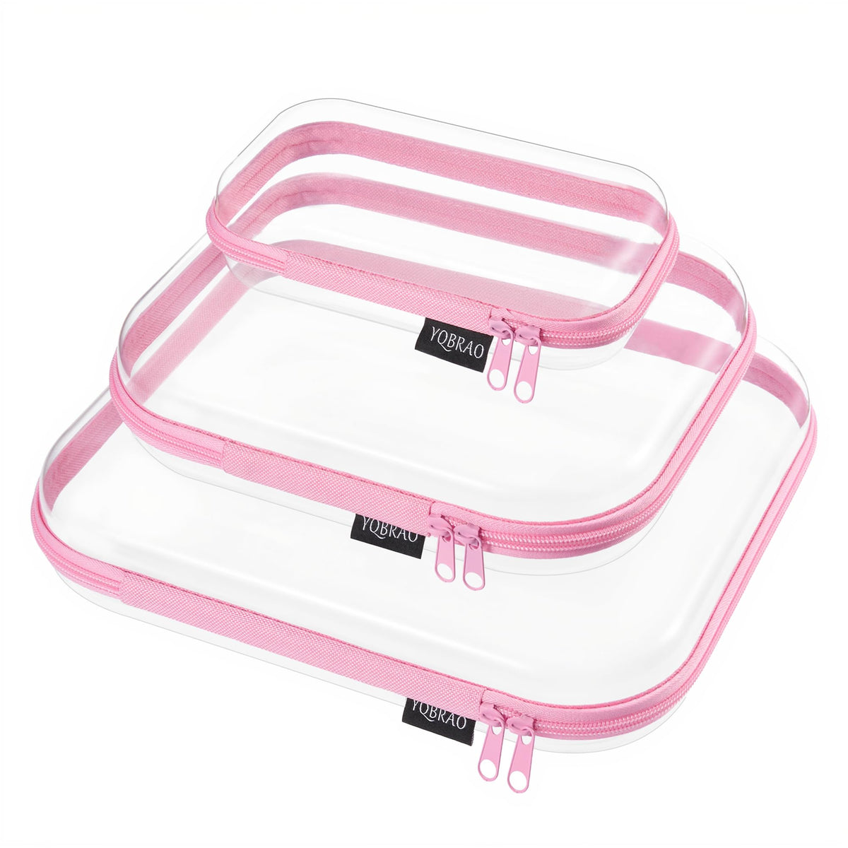 YQBRAO Clear Hard Shell Organizer Case Set front view in pink