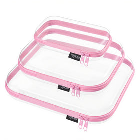 YQBRAO Clear Hard Shell Organizer Case Set front view in pink