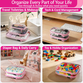YQBRAO Clear Hard Shell Organizer Case Set open displaying cosmetics