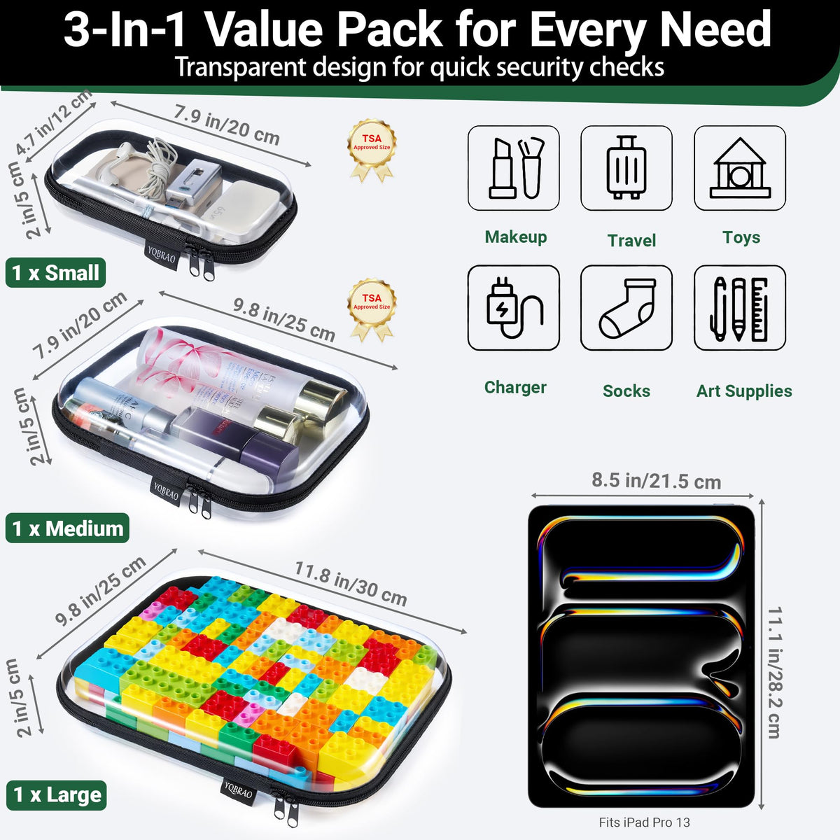 YQBRAO Clear Hard Shell Organizer Cases stacked in a drawer