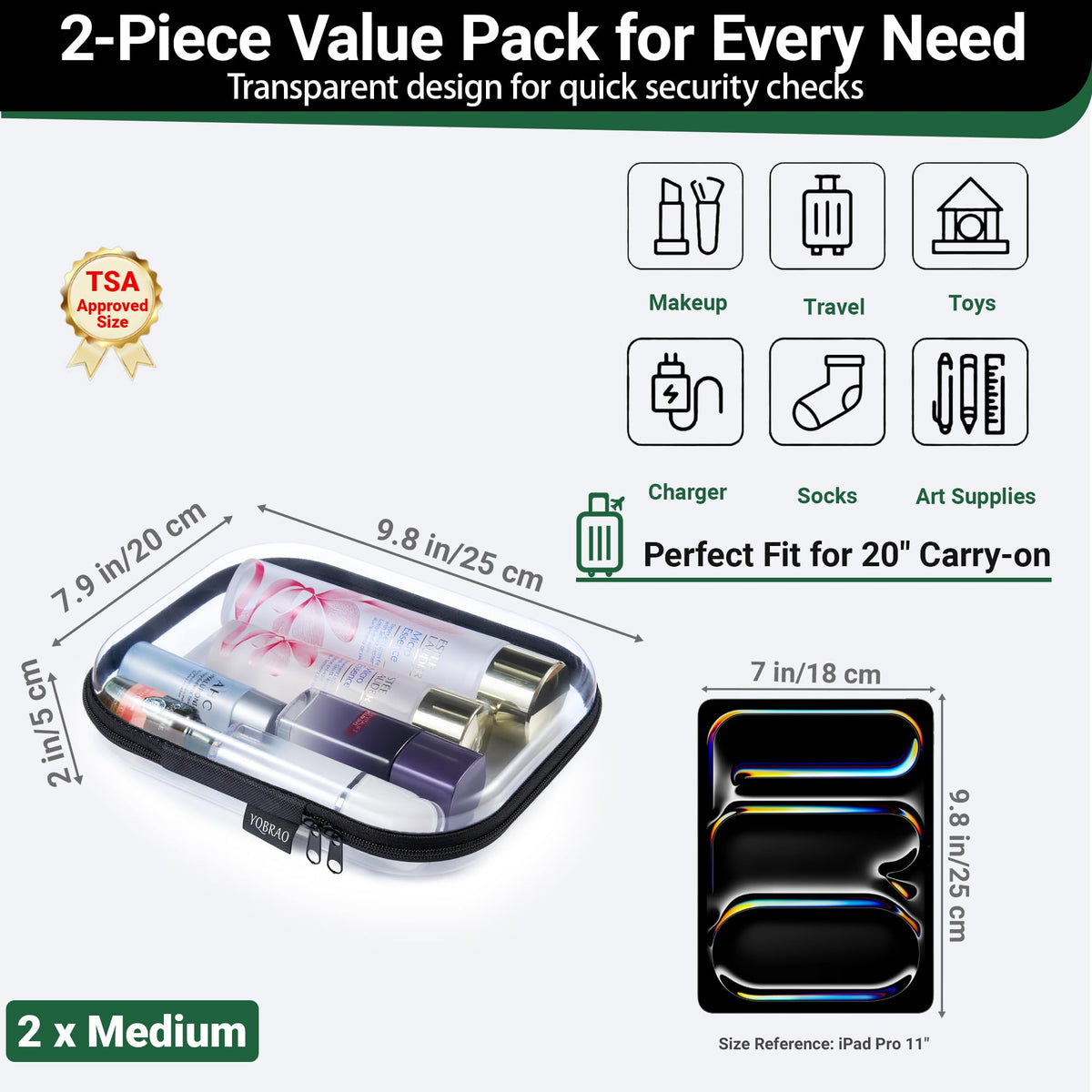 YQBRAO Clear Hard Shell Organizer Set, black in luggage