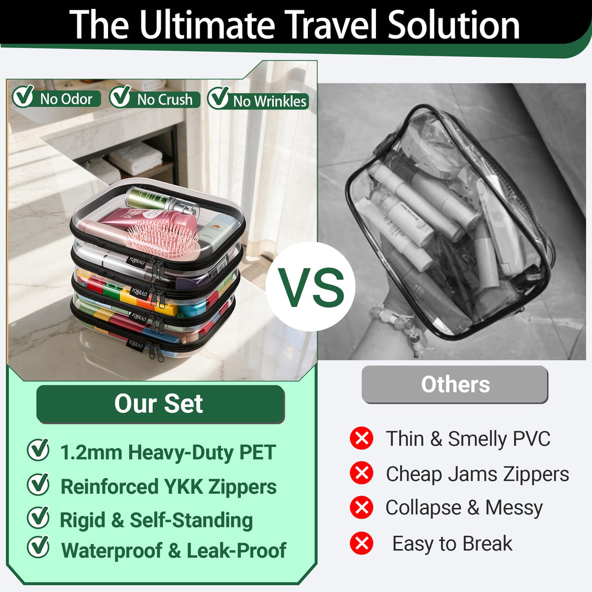 YQBRAO Clear Hard Shell Organizer Set, black side view
