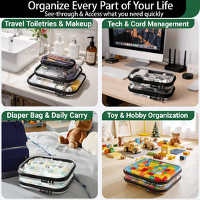 YQBRAO Clear Hard Shell Organizer Set, black stacked