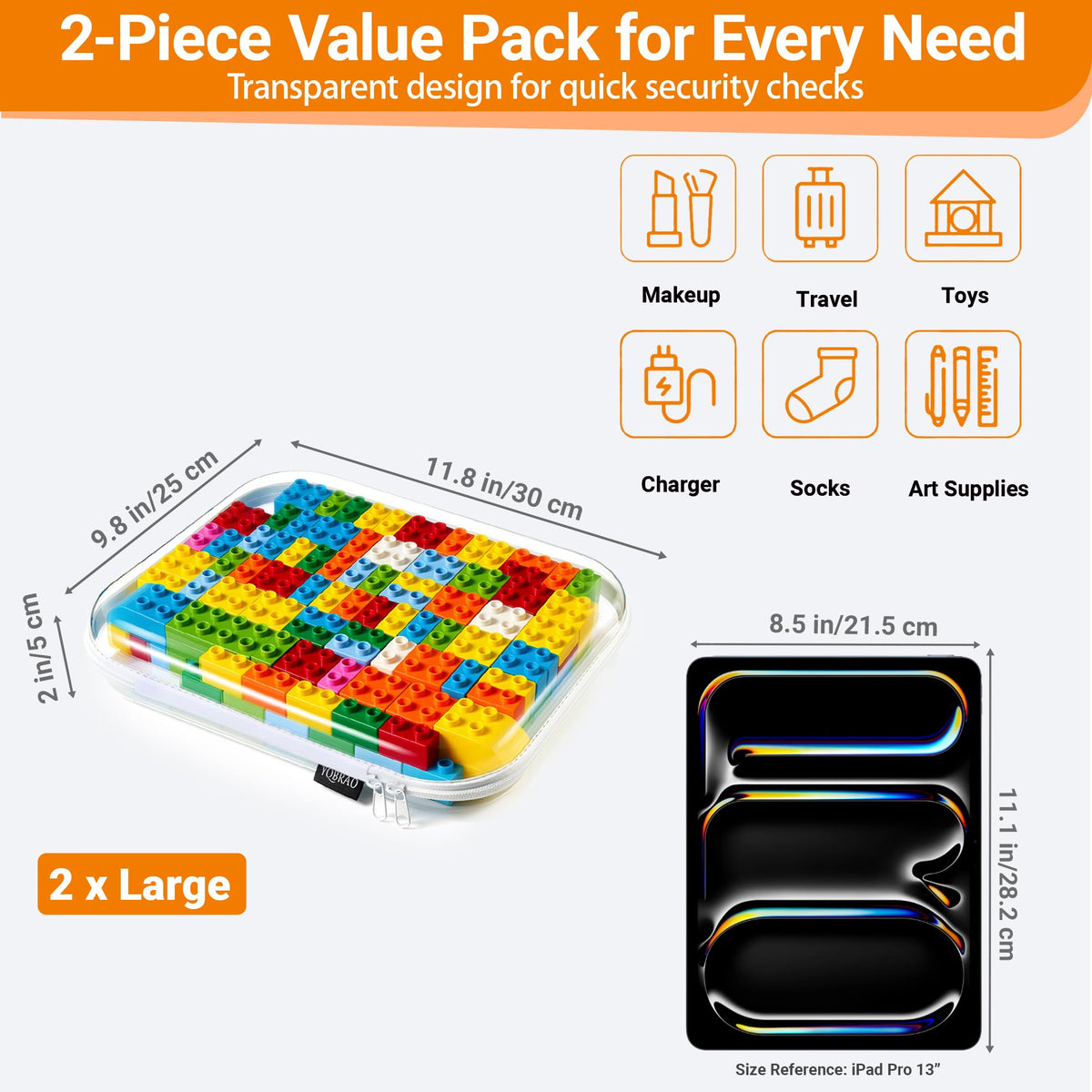 YQBRAO Clear Hard Shell Storage Organizer Set with toiletries