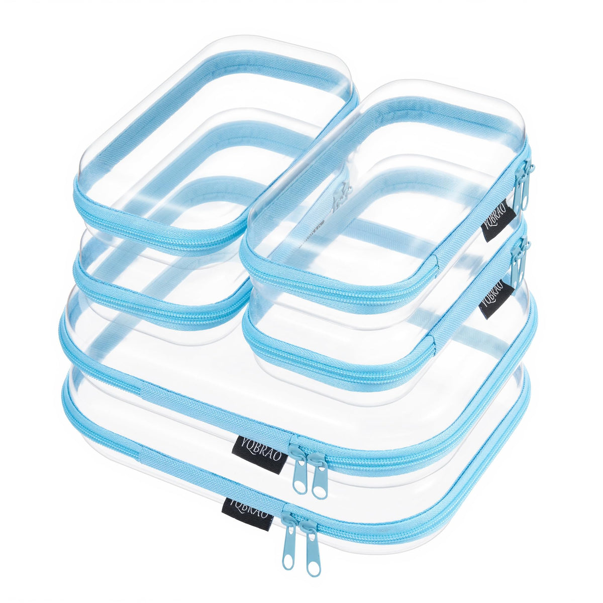 YQBRAO Clear Hard Shell Zipper Case front view, blue