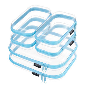 YQBRAO Clear Hard Shell Zipper Case front view, blue