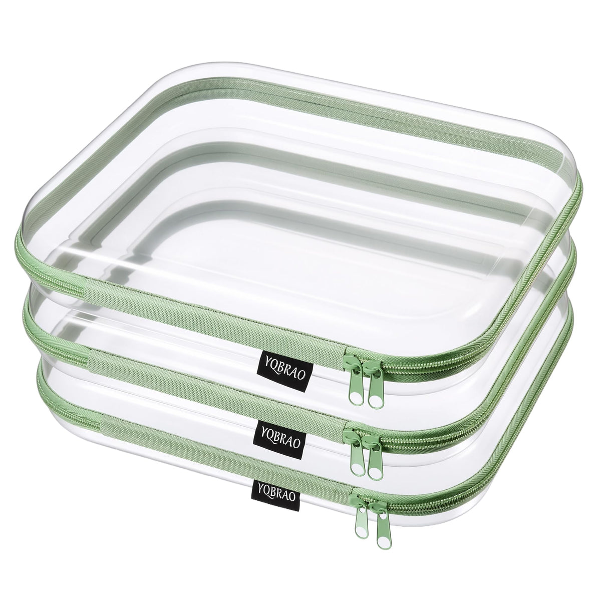 YQBRAO clear hard shell zipper case front view, green