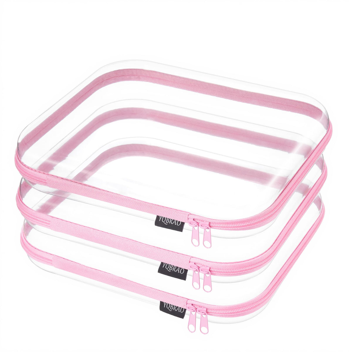 YQBRAO Clear Hard Shell Zipper Case front view in pink