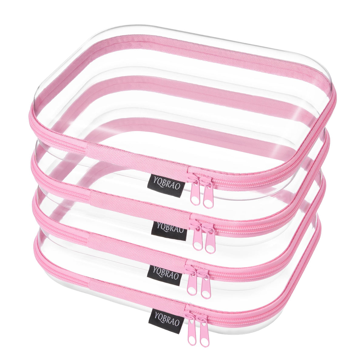 YQBRAO Clear Hard Shell Zipper Case front view, pink