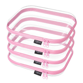 YQBRAO Clear Hard Shell Zipper Case front view, pink