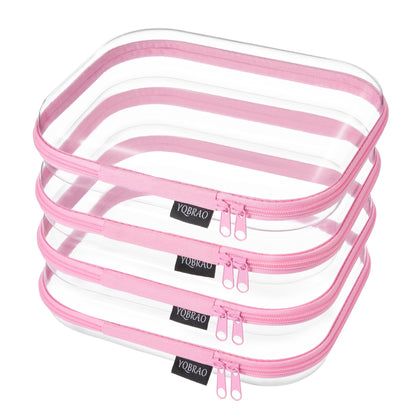 YQBRAO Clear Hard Shell Zipper Case front view, pink