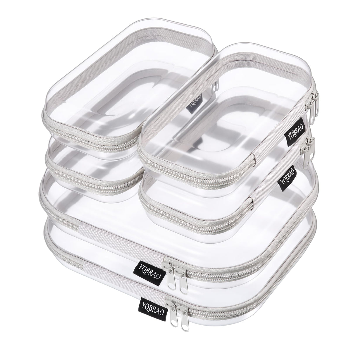 YQBRAO Clear Hard Shell Zipper Case front view with grey finish