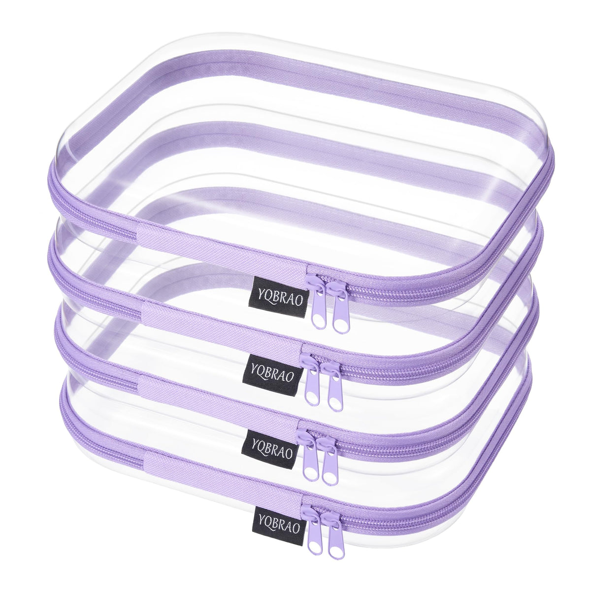 YQBRAO Clear Hard Shell Zipper Case front view with purple design