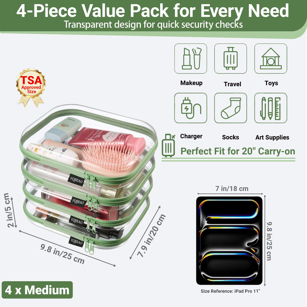 YQBRAO Clear Hard Shell Zipper Case on a travel bag