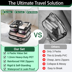 YQBRAO Clear Hard Shell Zipper Case open with beauty products