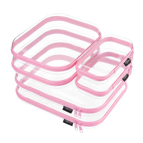 YQBRAO Clear Hard Shell Zipper Case set in pink, front view