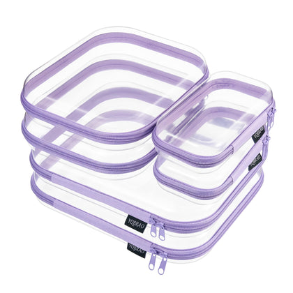 YQBRAO Clear Hard Shell Zipper Case set with purple trim, front view
