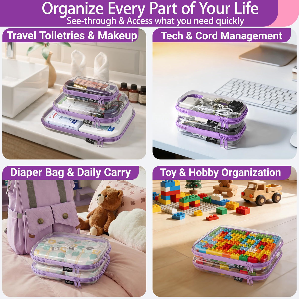 YQBRAO Clear Hard Shell Zipper Case, side view highlighting zipper details