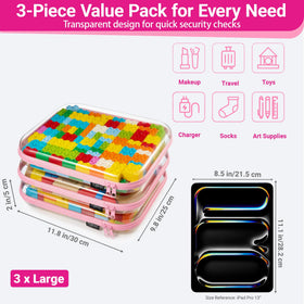 YQBRAO Clear Hard Shell Zipper Case stacked with other organizers