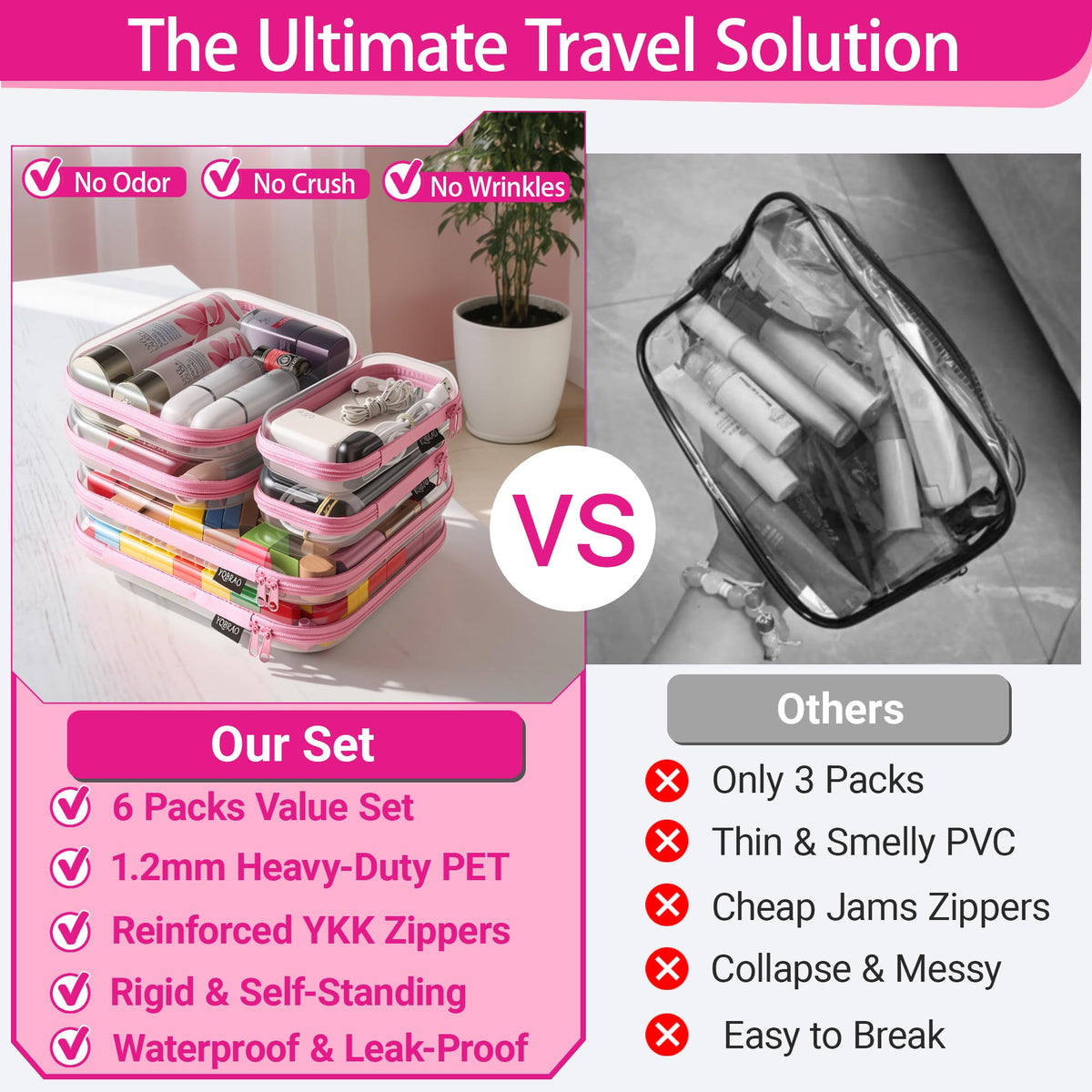 YQBRAO Clear Hard Shell Zipper Case with makeup brushes inside
