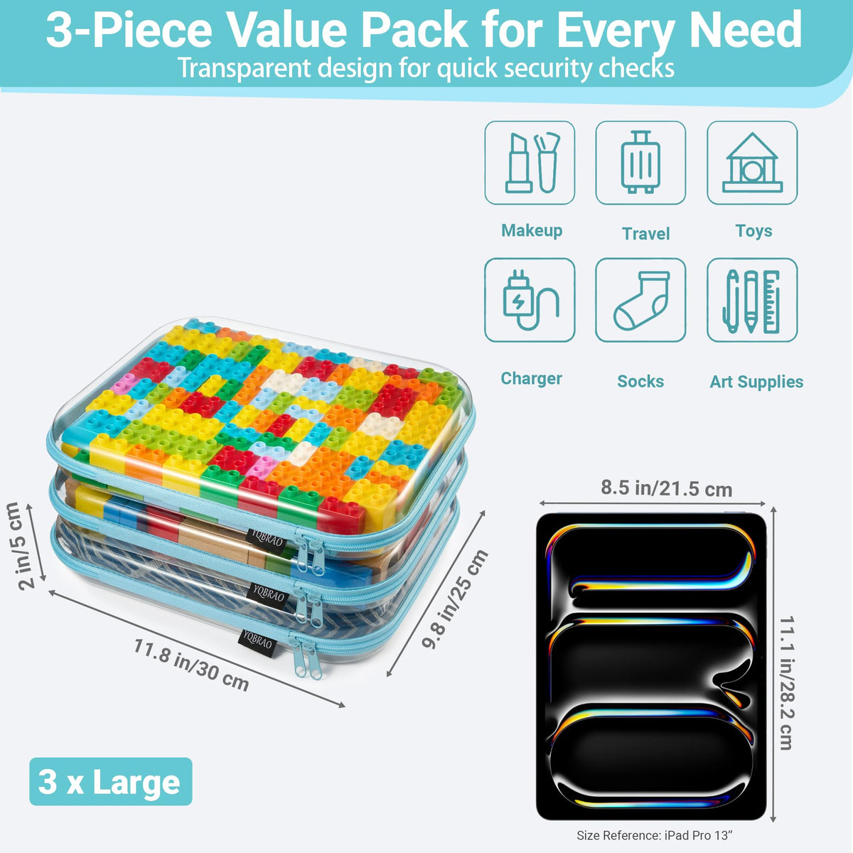 YQBRAO Clear Hard Shell Zipper Case with YKK zipper detail