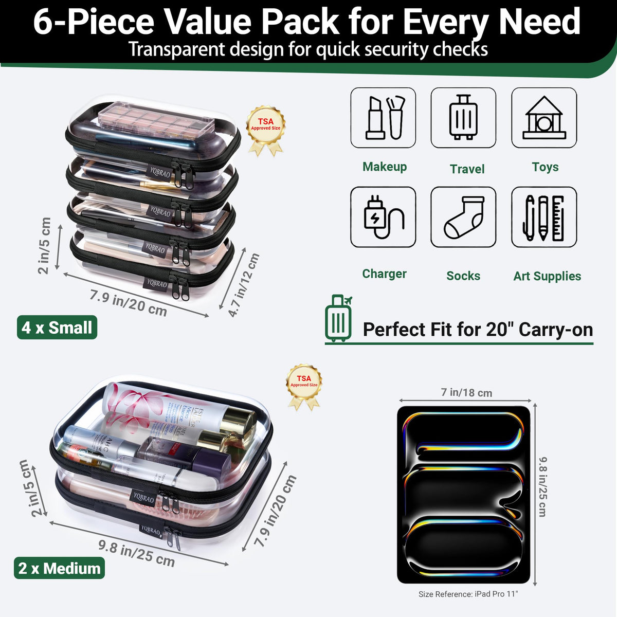 YQBRAO Clear Hard Shell Zipper Case with YKK zippers